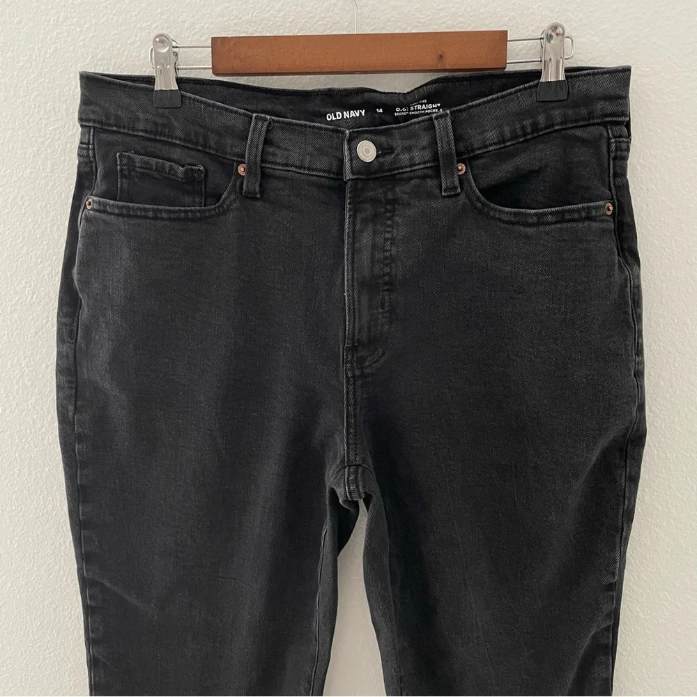 Old Navy O.G. Straight high rise black wash raw hem size 14 - Picture 3 of 8